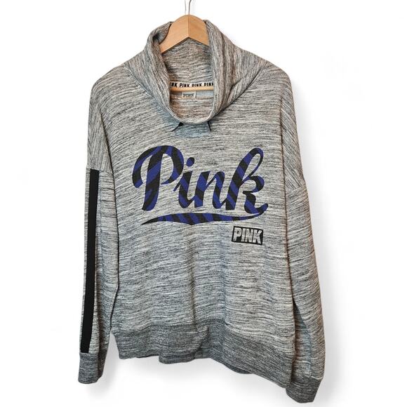 Victoria's Secret Womens Gray Cowl Funnel Neck PINK Spellout Sweatshirt Sz M - Picture 1 of 13